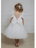 Beaded Ivory Glitter Lace Tulle Flower Girl Dress With Bows